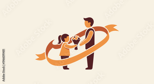 Man and little girl with ribbons.