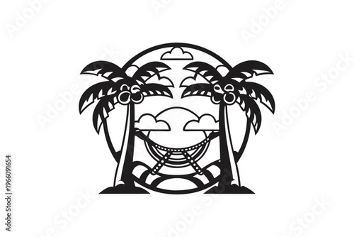 Dream Vacation Silhouette of a Relaxing Hammock and Palm Tree Graphic Art