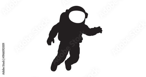 Astronaut Floating Silhouette vector graphic illustration of an astronaut floating in space wearing a detailed pressurized spacesuit with a blank white visor area ready for customization