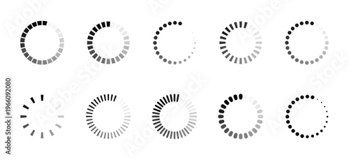  loading spinners icon set. Load upload download round process. loading progress bar circles isolated on white background. Vector illustration.