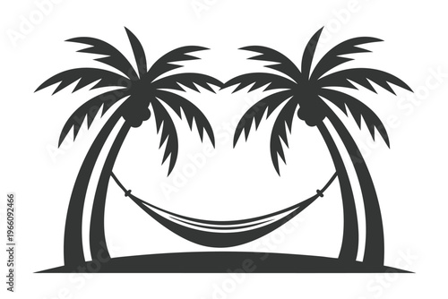 Tropical Paradise Silhouette Icon with Palm Tree and Hammock for Minimalist Branding
