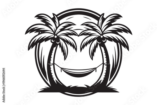 Relaxing Tropical Getaway Graphic Featuring a Palm Tree and Hammock Silhouette