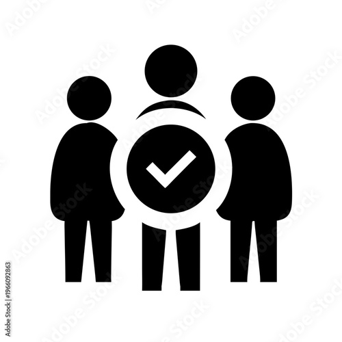 Three black silhouettes of people with a checkmark in the center