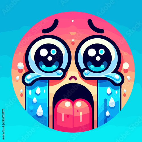 A bright cartoon icon of a face with tear-stained eyes and a running nose, symbolizing allergies