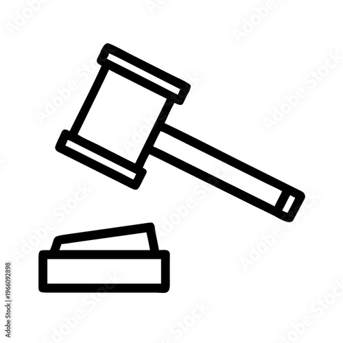A black line drawing of a gavel and sound block icon