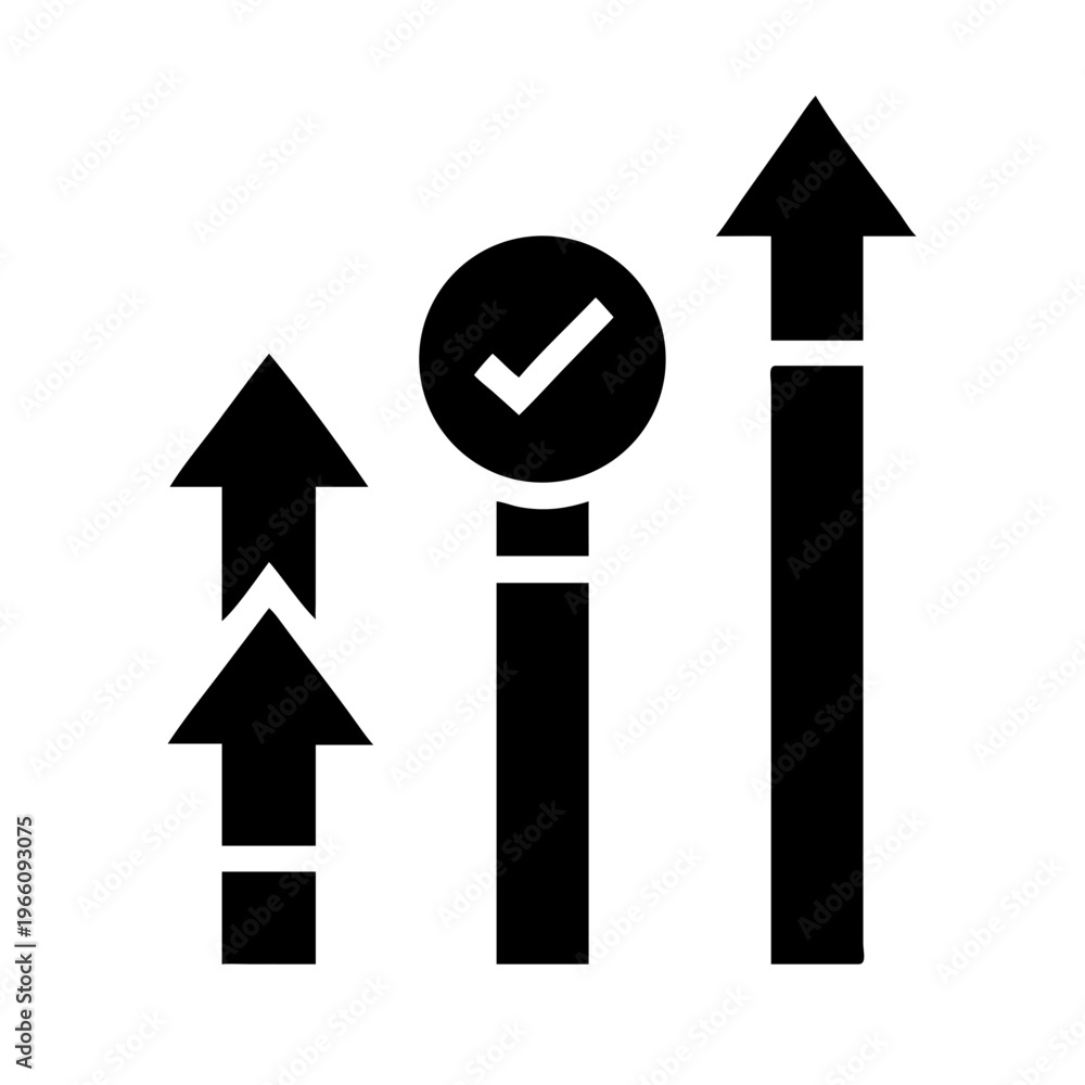 Fototapeta premium Black arrows and checkmark icon for business concepts