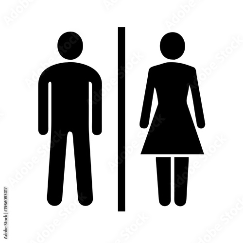 Black silhouette of man and woman icons separated by line