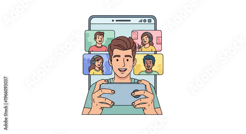 Man video conferencing on a laptop.