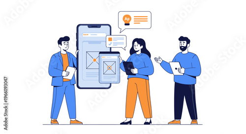Business people discussing mobile app.