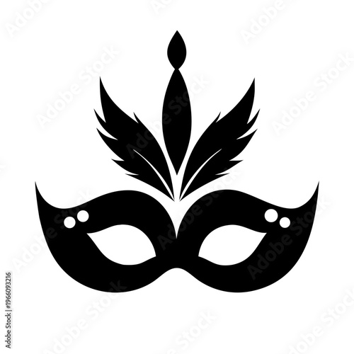 A black masquerade mask with feathers