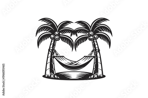 Minimalist Palm Tree with Hammock Silhouette Vector for Summer Beach Theme