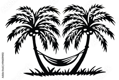 Summer Holiday Concept with a Tropical Palm Tree and Hammock Silhouette Graphic