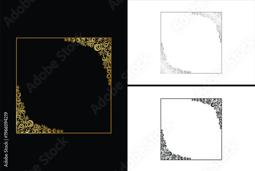 Swirl floral ornament vector gold, silver, black and white