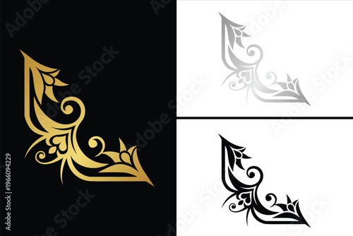 Flower Decoration Vector side set gold, silver, black, and white