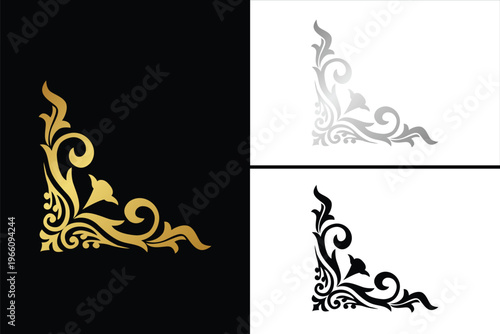Flower Decoration Vector side line art gold, silver, black and white