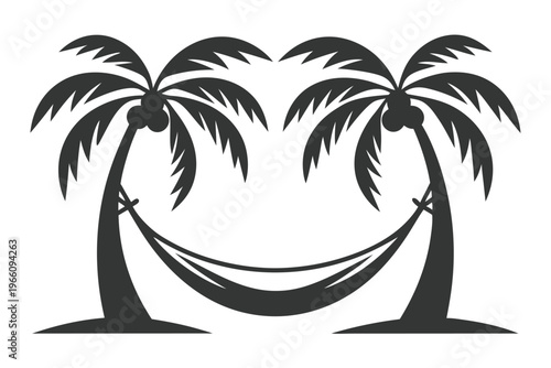 Artistic Silhouette of a Palm Tree and Hammock for Tropical Paradise Branding