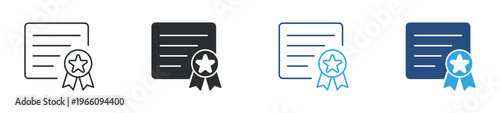Certificate Icon Set, Achievement and Award Document Symbols, Vector Illustration