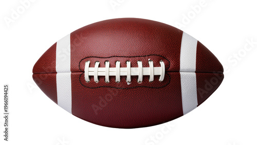 Foto Brown leather football white laces stripes, isolated on transparent background