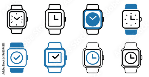 Collection of smart watch icons in various styles and colors on white background vector 