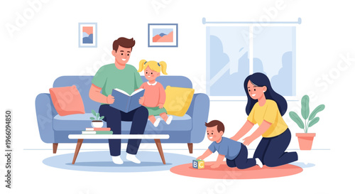 family playing on living room floor.