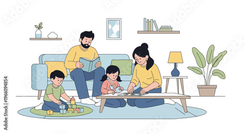 Family playing on living room floor.