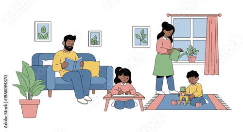 Family playing together on living room floor.