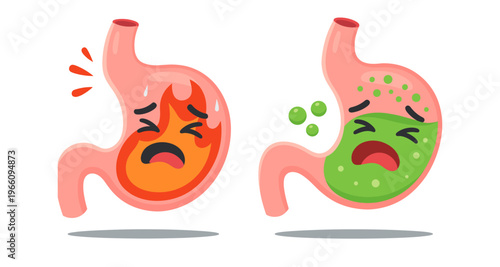 Stomach pain, indigestion, Unhealthy lifestyle, Sick stomach icon logo flat vector design