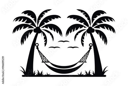 Romantic Beach Getaway Silhouette with a Hammock Hanging from a Palm Tree