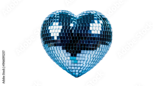 Photos Blue mirrored heart disco ball, isolated on transparent background for festive e