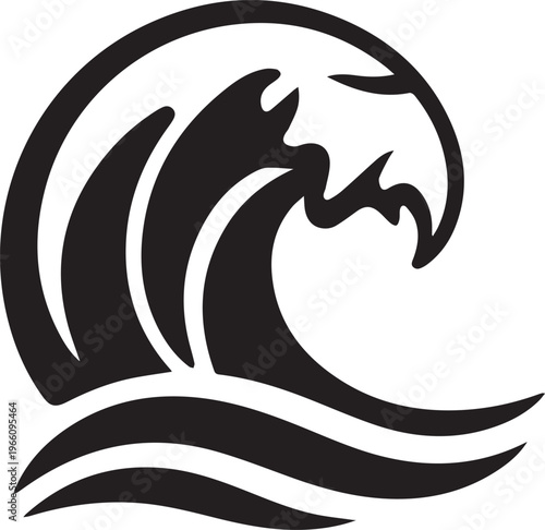 An elegantly stylized illustration of a wave, showcasing the power and beauty of the ocean's movement. The image, devoid of color.