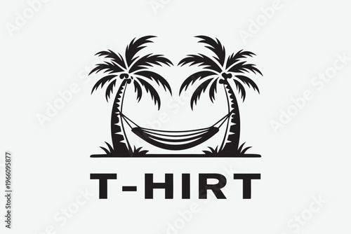 Summer vacation silhouette of a palm tree and hammock on a secluded beach