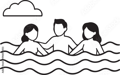 Three people hold hands in water, a visual of friendship and fun under the sun, a vector illustration that encapsulates the essence of camaraderie and aquatic enjoyment.