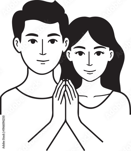 A line art illustration of a serene couple, joined hands, representing unity and partnership, conveyed a calm and collected sentiment.