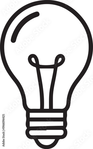 A simple and elegant black and white outline of a classic light bulb, symbolizing ideas, innovation, and creative solutions.