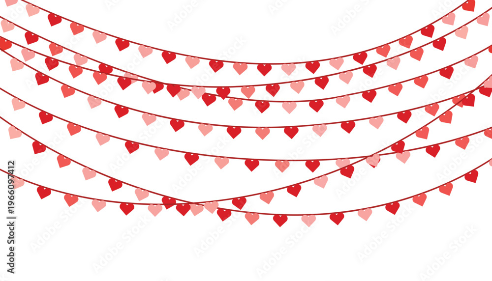 Fototapeta premium Red and pink heart shape strings bunting garland for valentines day romance wedding celebration vector illustration