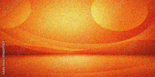 A rough orange leather texture with a spiral pattern and macro sand details creates an old textile wallpaper design on a brown paper surface backdrop