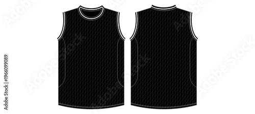 Sleeveless Tank Top Jersey Front and Back View Athletic Apparel Template with Seam Details Vector Illustration