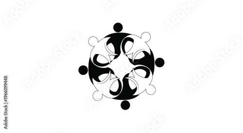Abstract circular community and teamwork logo, interconnected stylized people figures, isolated on white background.