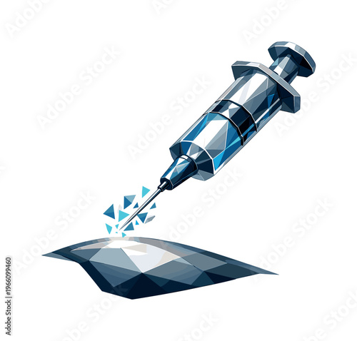 Futuristic Vaccination Syringe. Low-poly vector illustration focused on vaccination syringe jab showing the setup moment before