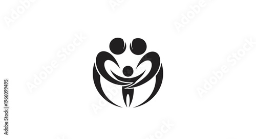 Abstract logo depicting three figures, possibly two adults embracing a child, symbolizing family or community on an isolated white background.