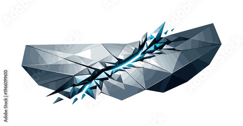 Low-poly vector illustration focused on stress crack break showing the setup moment before failure, geometric surface with subtle