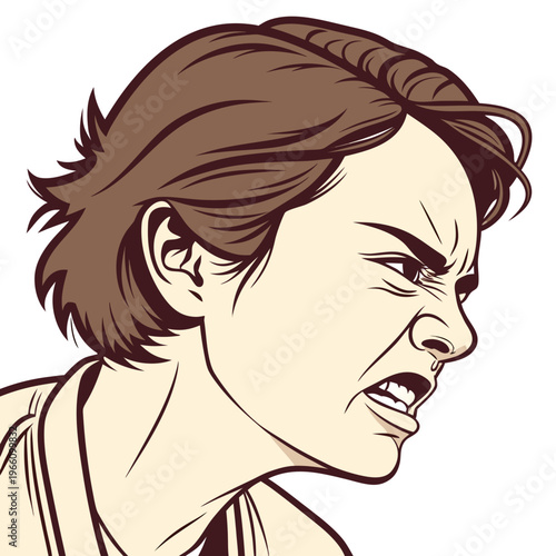Angry man with brown hair and furrowed brow