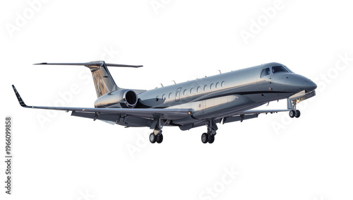 Obraz na płótnie Silver private jet with extended landing gear, isolated on transparent backgroun