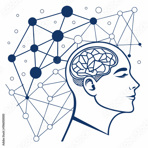 Human head with geometric brain connections geometric connections lines dots