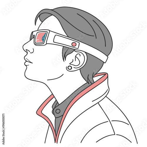 Person wearing futuristic vr goggles or smart glasses vr goggles technology