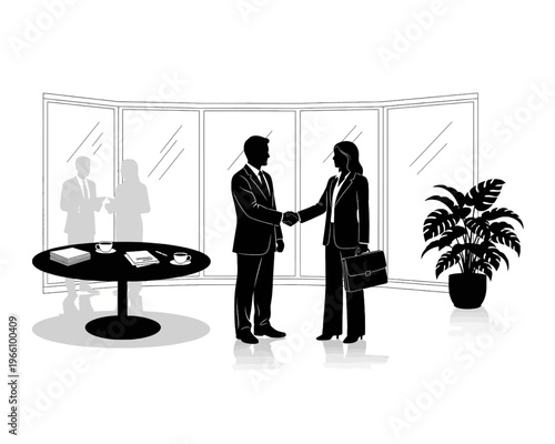 Professional businessman and businesswoman shake hands to finalize a crucial corporate agreement or partnership
