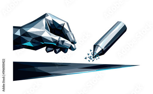 Low-poly vector illustration focused on classroom chalk swipe showing the setup moment before writing, geometric chalk stick