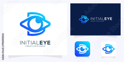 Minimal letter B initial with Eye logo design idea. Abstract vision monogram gradient icon symbol.