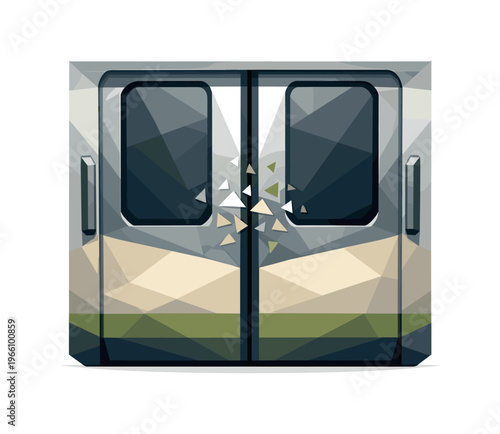Subway Door Closure. Low-poly vector illustration focused on subway door closing after the doors lock shut, geometric train doors