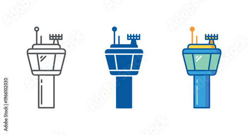 Collection of air traffic control tower icons in different styles